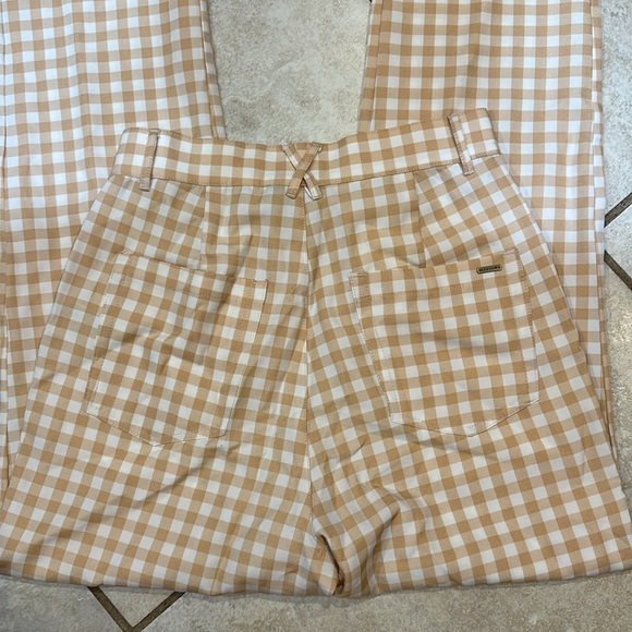 Rusty Tan Check Menswear Pleated Wide Leg Trousers Pants 1 - Picture 6 of 8